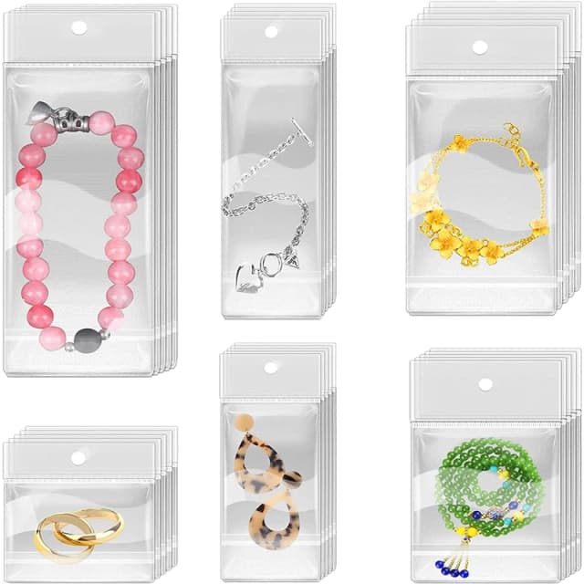 100 Uds. Bolsa de plástico transparente autosellada, bolsita para collar, soporte para joyería, embalaje, suministros organizadores para pedidos de pequeñas empresas