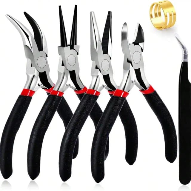 Paquete de 4 alicates para joyería, Kit de herramientas para hacer joyas con alicates de punta de aguja/alicates de punta de cadena, alicates de punta redonda