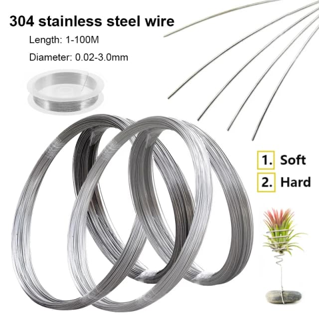 Alambre de acero suave/duro de acero inoxidable 304, 1-100m, diámetro de 0,02-3mm, amarre de un solo hebra, prevención de óxido de alambre de hierro suave/duro