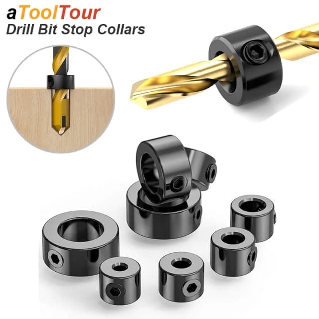 Juego de Collar de tope de taladro, anillo de tope, límite de eje, bloqueo métrico, prensa de acero, profundidad Ajustable, posicionador, guía de agujero, herramienta de carpintería