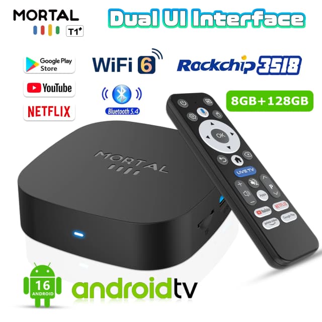 Nuevo TV Box T1+ 8K HD 2025, Android 16.0, RK3518 Quad Core, 8GB RAM, 128GB ROM, Wifi Dual 2.4G/5.8G, Reproductor Multimedia para Cine en Casa