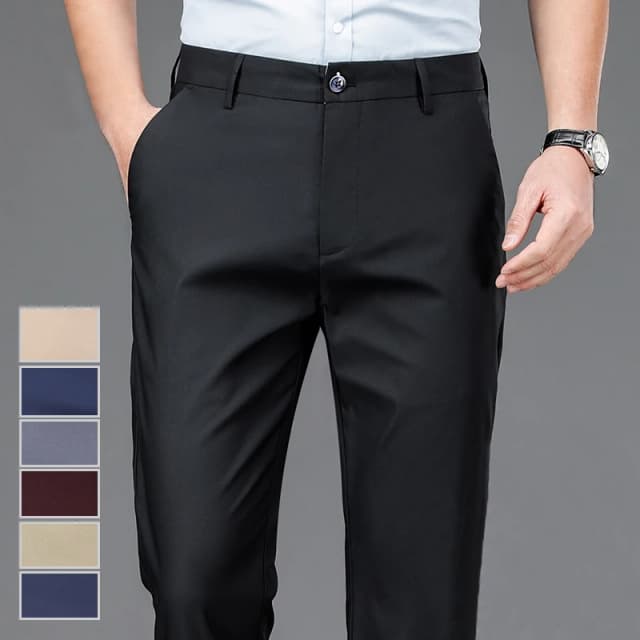 Pantalones masculinos elásticos de color negro liso, pantalones informales inteligentes para hombre, pantalones de traje de secado rápido para oficina, nuevos Pantalones rectos coreanos para primavera y otoño