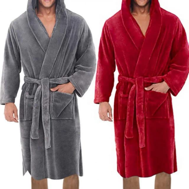 Bata de baño informal para hombre, ropa de dormir de franela cálida, chal de felpa de manga larga, camisón de salón, pijamas masculinos, Invierno