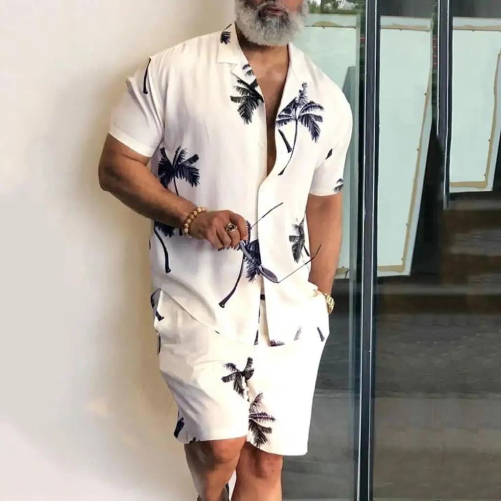 Conjunto de camisa con estampado 3d de árbol de Coco para hombre, camisa informal de manga corta, pantalones cortos de playa de gran tamaño, ropa de calle de verano, trajes hawaianos