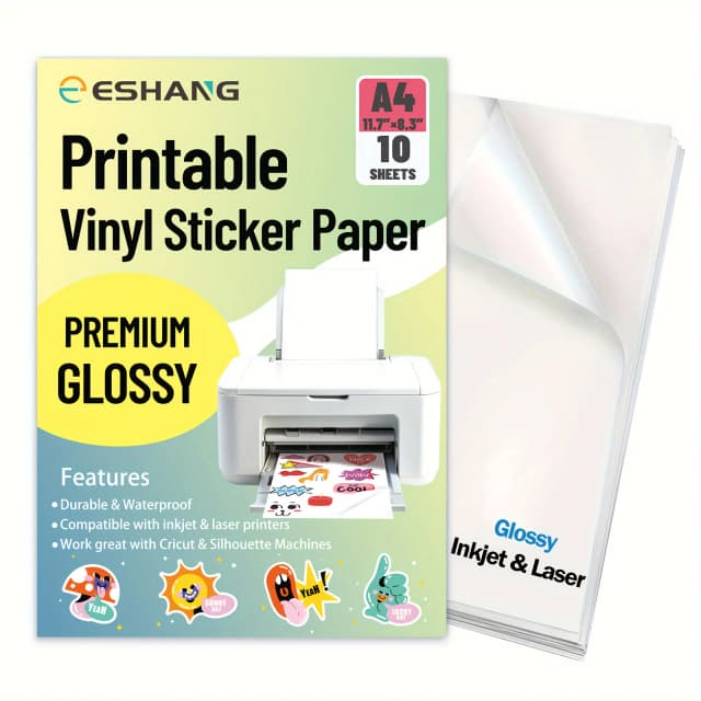 10 hojas de pegatinas de vinilo brillante A4, etiquetas autoadhesivas impermeables de 8,3x11,7 pulgadas, compatibles con impresoras de inyección de tinta y láser