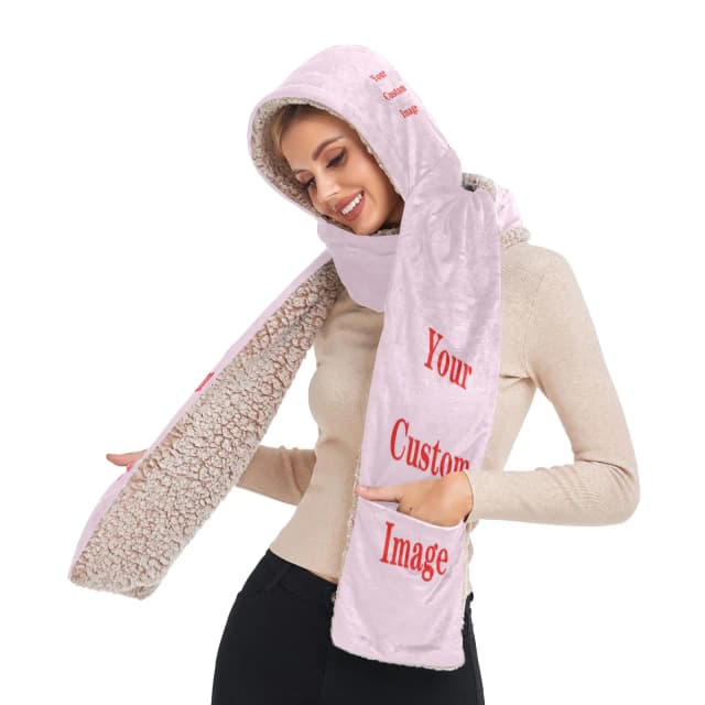 Imagen personalizada, sombrero de oreja, bufanda, invierno, cálido, siamesa Sudadera con capucha, guantes de bolsillo, orejeras, sombrero de felpa, bufanda larga, chal, envolturas, nuevo, 2022