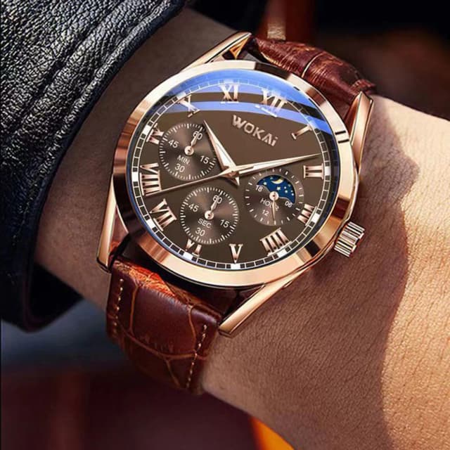 Reloj de pulsera de cuero sintético para hombre, cronógrafo de cuarzo, a la moda, de lujo, para negocios, regalo