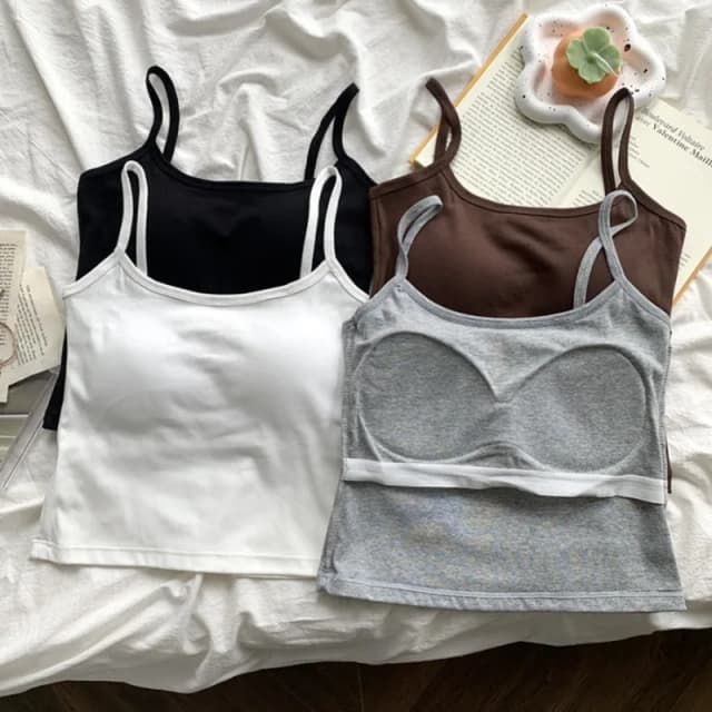 Camisola ajustada sin mangas con tirantes finos de Color sólido para mujer coreana 1 unidad con almohadilla para el pecho