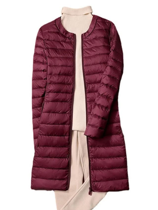 0-10 ℃   Chaquetas de pato hinchadas para mujer, abrigo ultraligero portátil con cuello redondo y relleno de plumas, Parkas sin cuello para otoño e invierno