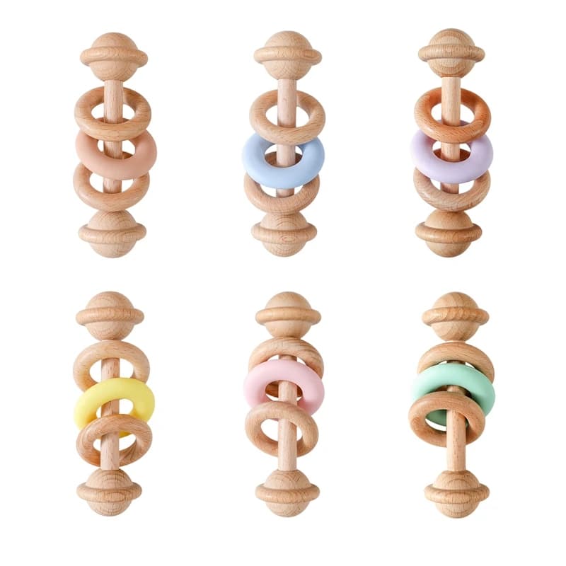 Juguetes para Bebés Libres de BPA, Sonajeros de Madera, Sonajeros de Silicona y Móviles para Bebés de 0 a 12 Meses, Juguetes Sensoriales, Mordedores de Madera, Regalos para Bebés