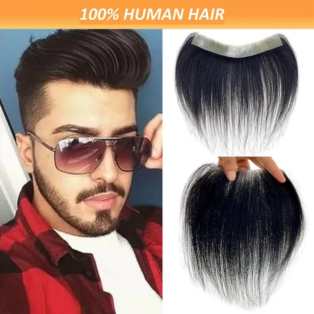 Tupé frontal de PU con bucle en V para hombres, pelucas de cabello humano 100%, peluca recta de repuesto, Color Natural, 6 pulgadas