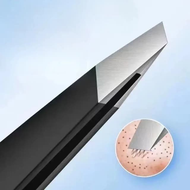 Pinzas para cejas negras de acero inoxidable con herramientas de belleza de punta inclinada y plana para pinzas de pestañas y depilación encarnada