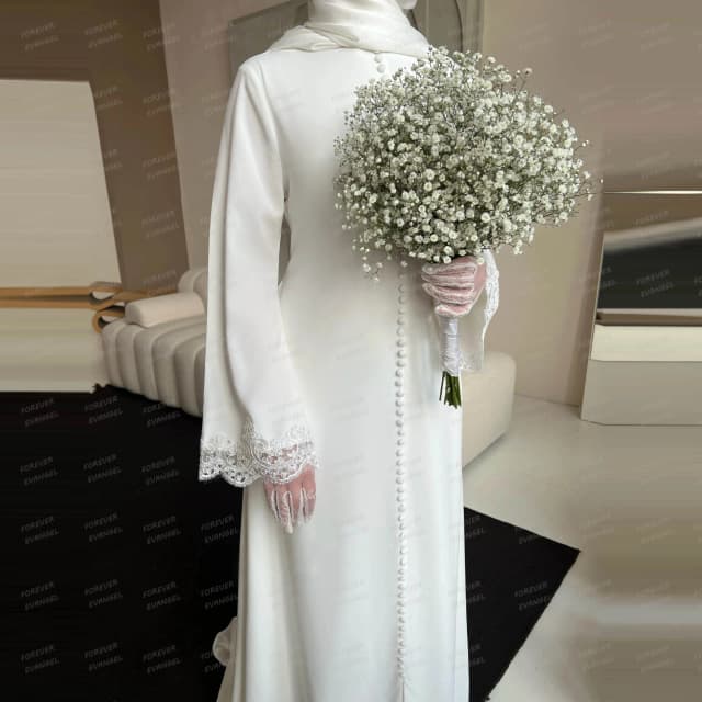 Vestidos De Novia sencillos y elegantes, línea A, encaje Formal para mujer, vestidos De Novia De manga larga con botones, tren De barrido, Vestido De Novia personalizado
