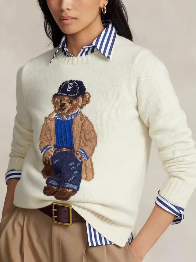 Jersey de otoño e invierno para mujer, Jersey de punto de Cachemira, Tops con estampado de oso, jerséis cálidos, moda coreana, ropa elegante para mujer 2024