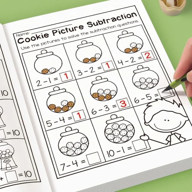 Cuaderno interactivo de aprendizaje de matemáticas de 32 páginas con hojas de trabajo de suma y resta, rompecabezas de palabras cruzadas, actividades matemáticas coloridas