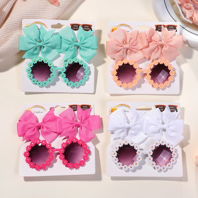 3 unids/set de horquillas con lazo para animar, gafas de sol Retro con flores para niños, horquillas hechas a mano con estampado, sombreros para niñas, accesorios para gafas