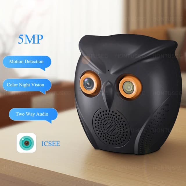 ICSEE-cámara WiFi con forma de búho, 2K, 5MP, hogar inteligente, Mini cámara Serucity interior, detección de movimiento, Audio bidireccional, cámara de vigilancia