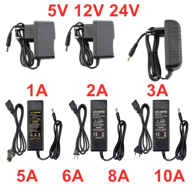 Adaptador de fuente de alimentación AC 110V - 220V DC 5V 12V 24 V, 1A 2A 3A 5A 6A 8A 10A 5 12 24 V, convertidor de transformador de voltios para tira de luz LED