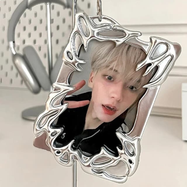 Soporte para sesión fotográfica Ins Silver Kpop, organizador de tarjetas fotográficas de Idol, funda protectora para tarjetas, decoración de tarjetas, organizador de tarjetas estacionario