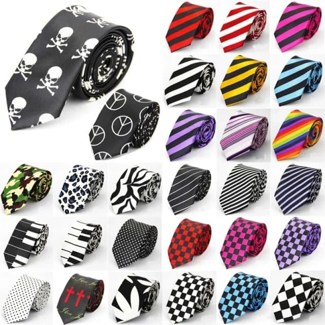 Corbata estrecha para hombres y mujeres, 5cm (2 "), boda delgada, negro, azul, rojo, rosa, blanco, púrpura, verde, gris, estampado de calavera de Piano, corbata delgada