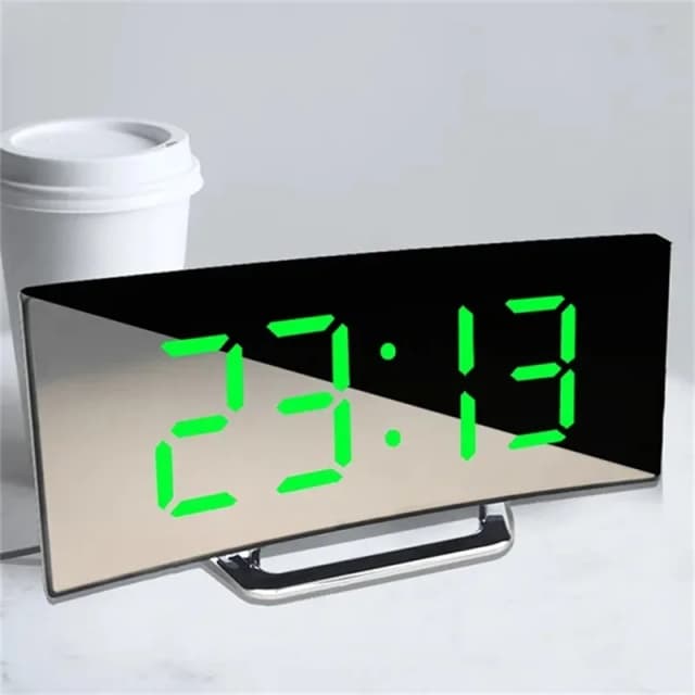 Reloj Digital LED con espejo de pantalla curvada, despertador Digital creativo con pantalla grande, carga USB, alimentado por mesita de noche