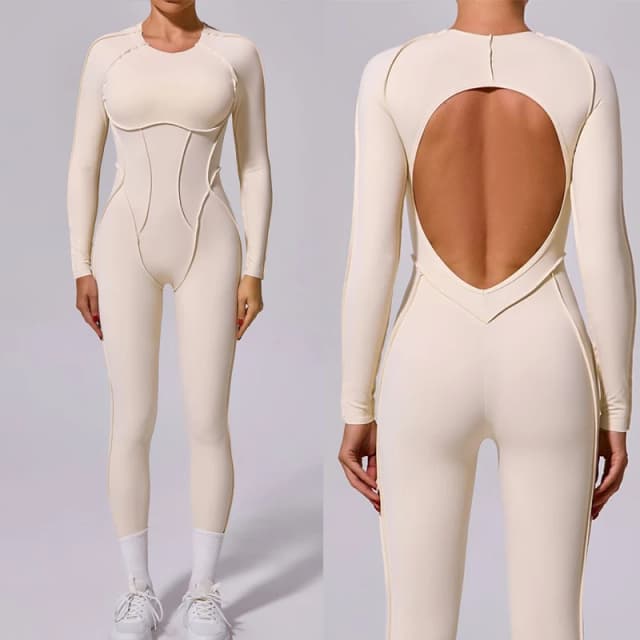 Mono de Yoga de una pieza para mujer, leggings de manga larga, Sexy, sin espalda, traje deportivo ajustado, otoño e invierno, nuevo