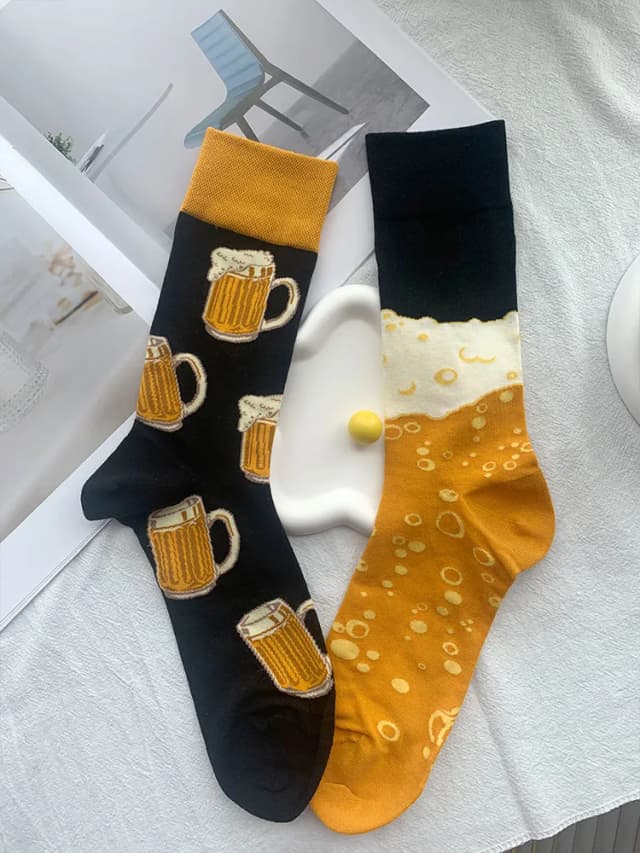 CHAOZHU, 1 par, calcetines largos de Jacquard con lado Ab para hombre de talla grande, moda de oso y burbujas, calcetines informales negros y amarillos