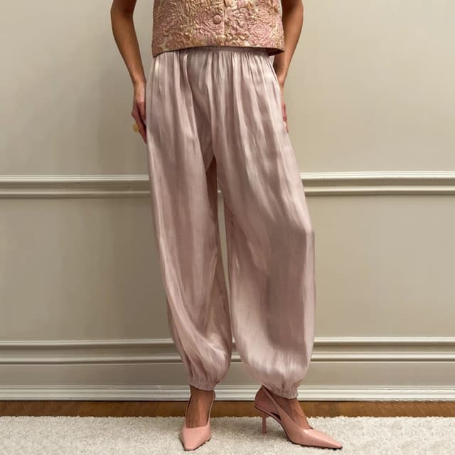 Linad, bombachos holgados de crepé rosa elegante para mujer, pantalones plisados elegantes de calle para mujer, pantalones largos Vintage de cintura alta para otoño 2025