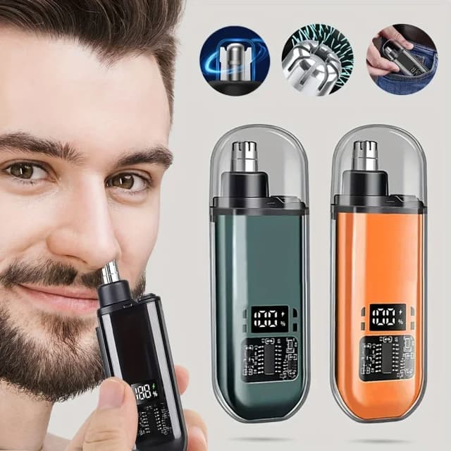 Recortador de pelo de nariz y orejas para hombres: carga rápida portátil recargable por USB C, kit de aseo compacto