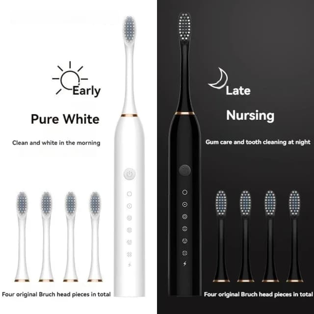 Cepillo de dientes eléctrico ultrasónico, modo de seis velocidades, pelo suave para el hogar, carga USB, limpiador de dientes impermeable para adultos, juego automático para parejas