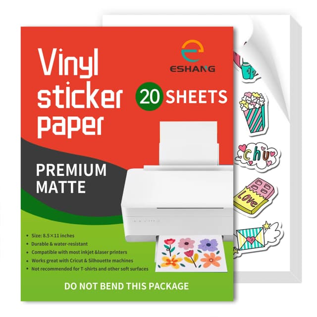 ESHANG A4/Letra papel adhesivo de vinilo imprimible de alto mate para impresora de inyección de tinta hojas autoadhesivas se seca rápidamente