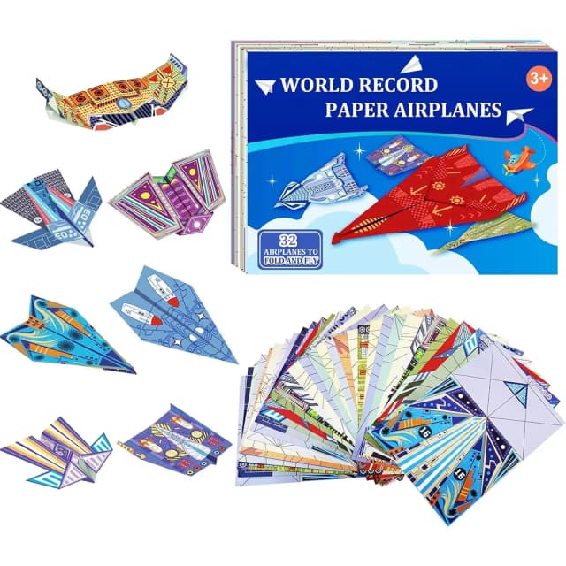 Kit de Aviones de Papel Origami, 12/32 Hojas, 16 Diseños Clásicos de Aviones de Récord Mundial, Fáciles de Plegar, Actividad Creativa para la Escuela