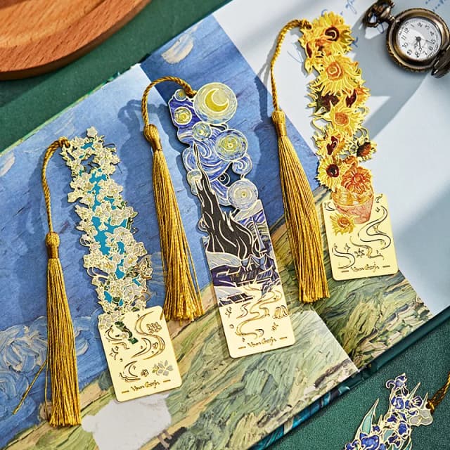 Marcapáginas de estilo de pintura al óleo de Van Gogh, página de libro de Metal Vintage, decoración de libros, marcapáginas con borlas, suministros de oficina para estudiantes
