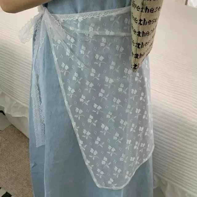 Falda de gasa en capas de encaje con lazo para mujer, vestido Vintage con estampado de lazo, correa de encaje transparente, vendaje de una pieza, cortina de vestido de tul
