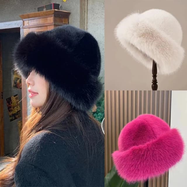 Gorro cálido de invierno para mujer, gorro de pescador de piel esponjosa para mujer, gorro de pescador de felpa, gorro panamá grueso para día de nieve y frío