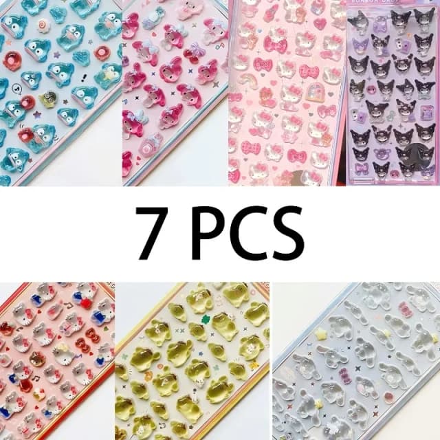 Lindo Anime Hellokitty Kuromi Cinnamoroll 3D Sanrio pegatinas transparente gelatina cristal pegatina decorativa funda de teléfono DIY juguete para niños
