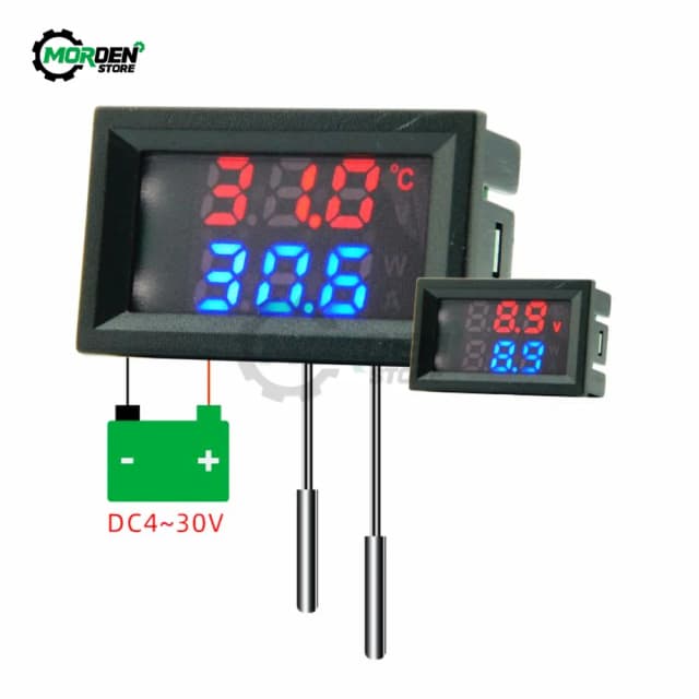 DC4-30V 5V 12V 0,28 pulgadas pantalla LED Dual NTC 10K 3950 voltímetro Sensor de temperatura Digital termómetro con Cable de sonda NTC
