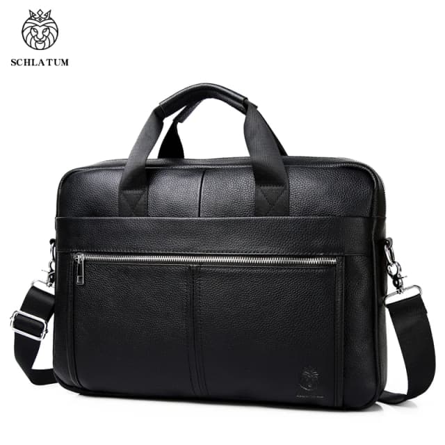 Maletines SCHLATUM de cuero genuino para hombre, bolsos de lujo, maletines para ordenador portátil, bolsos de 15 pulgadas, bolsa para ordenador de oficina y negocios