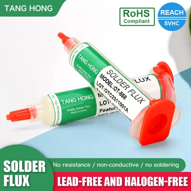 Flujo de 10cc para jeringa de soldadura, pasta de estaño sin plomo OT-558 para teléfono LED BGA SMD PGA PCB reparación + herramientas de retrabajo de agujas