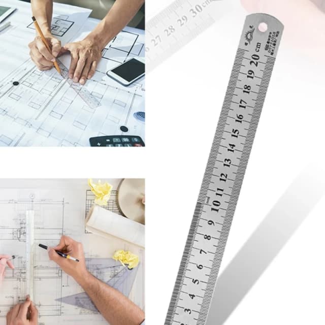 Regla recta de Metal, regla de acero inoxidable, papelería, suministros de dibujo, herramientas manuales, herramienta de medición de doble cara de precisión