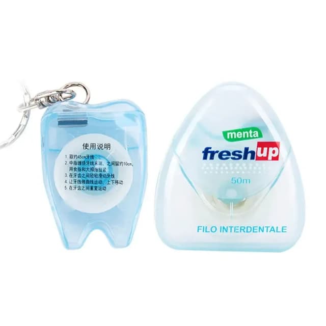 Hilo Dental portátil de 15M, llavero de diente de línea plana, hilo de limpieza con sabor a menta, herramienta de cuidado bucal, higiene bucal, salud, odontología