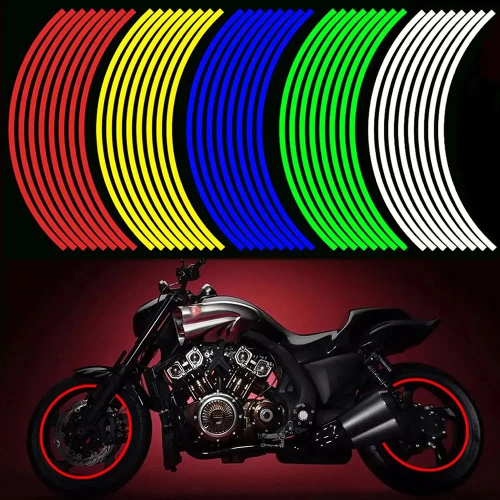1 Juego de 7 colores de tiras de diseño para coche, pegatinas y calcomanías reflectantes para ruedas de motocicleta y bicicleta de Motocross, cinta reflectante para llanta de 17/18 pulgadas