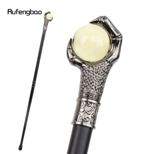 Agarre de garra de dragón, bola de cristal amarilla ligera, bastón plateado para caminar, bastón decorativo de moda, perilla de bastón de Cosplay, Crosier 93cm