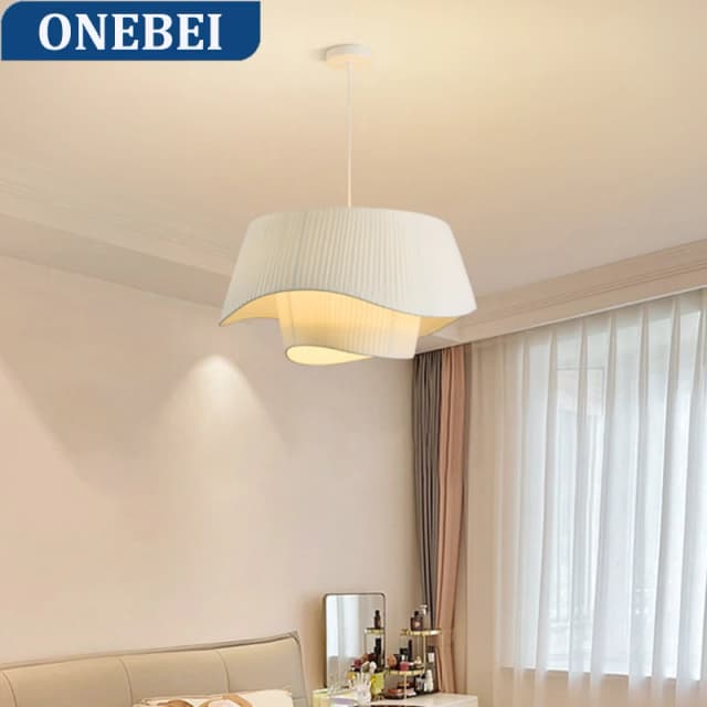 Lámpara de techo de tela color crema estilo Ins Retro para dormitorio, sala de estar/comedor nórdica, iluminación romántica para ático