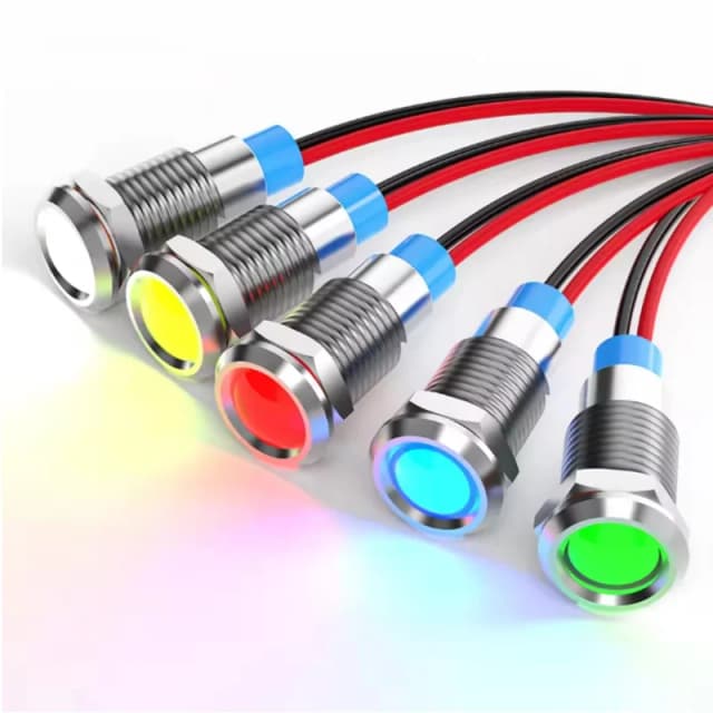 Luz indicadora de metal impermeable LED de 6mm con cable 6V -12V -24V 24V 220V botón de metal rojo/amarillo/azul/verde/blanco