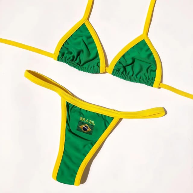RUOTONSEPT-Conjunto de Bikini dividido con contraste de bandera de Brasil, traje de baño Sexy para mujer, traje de baño de retazos, traje de baño Hottie, ropa de playa de verano